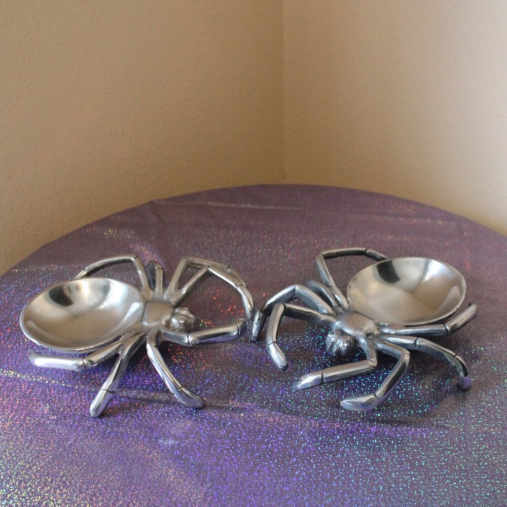 Gothic Large Metal Spider Dish Candle Holder Set NWT